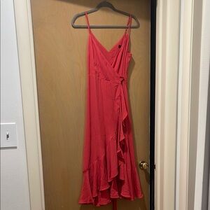 Lulu's Pink Asymmetrical Ruffled Wrap Dress